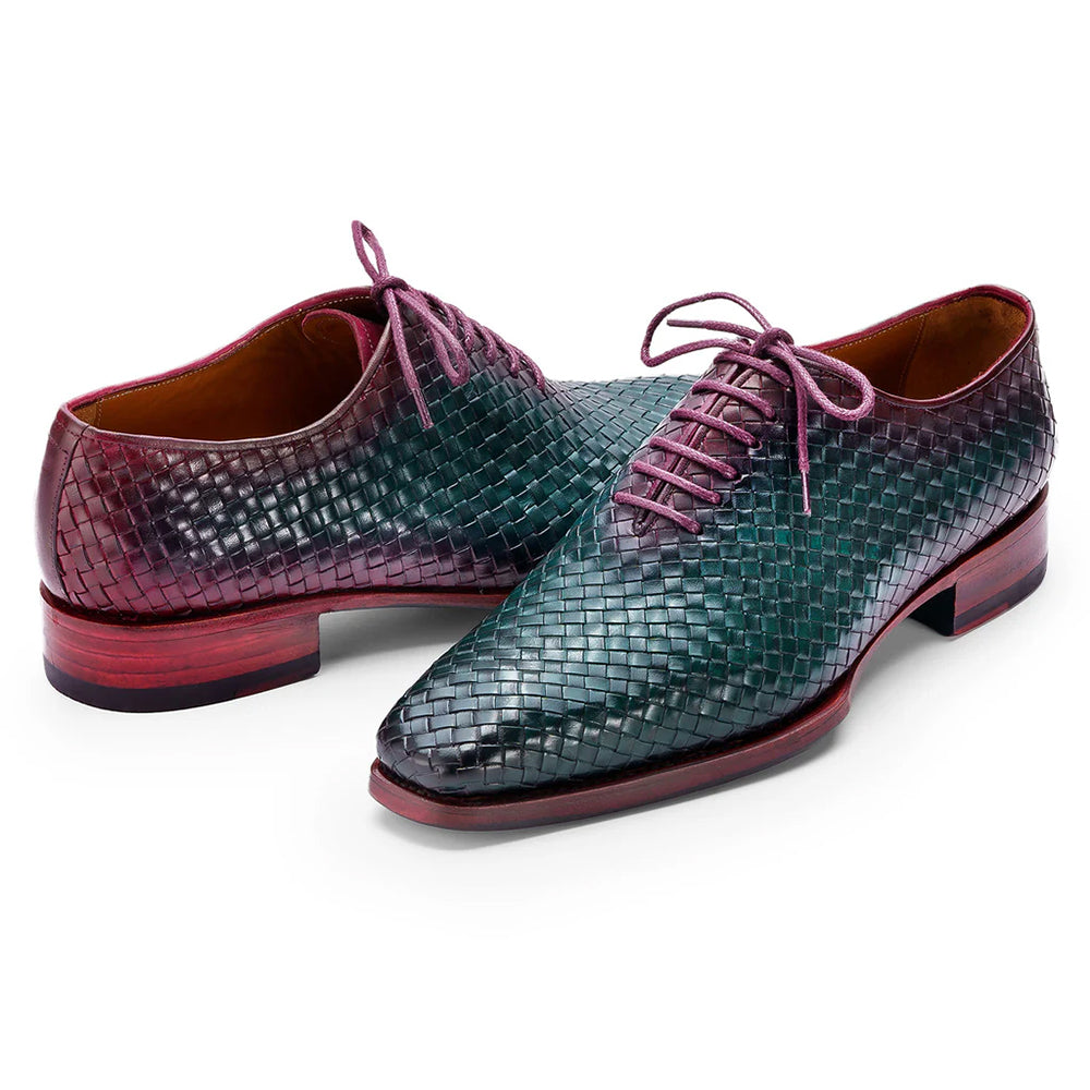 Paul Parkman Woven Leather Oxfords Green & Purple