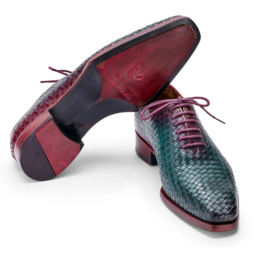 Paul Parkman Woven Leather Oxfords Green & Purple