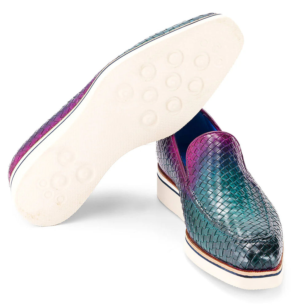 Paul Parkman Smart Woven Loafers Green & Purple