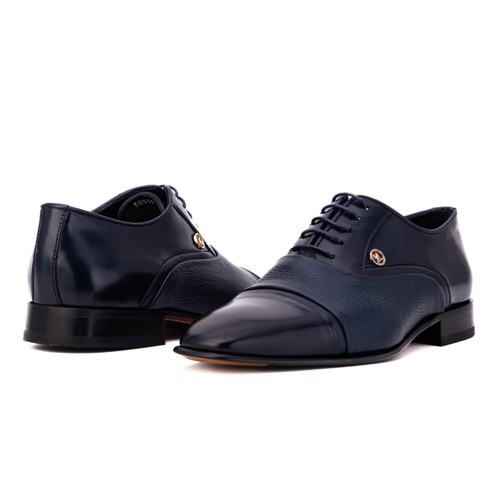 Vinci Leather The Rockwell Handmade Cap Toe Oxford Navy Blue