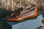 Zelli Riviera Woven Calfskin Tassel Loafers Brown