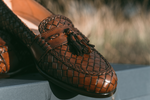 Zelli Riviera Woven Calfskin Tassel Loafers Brown