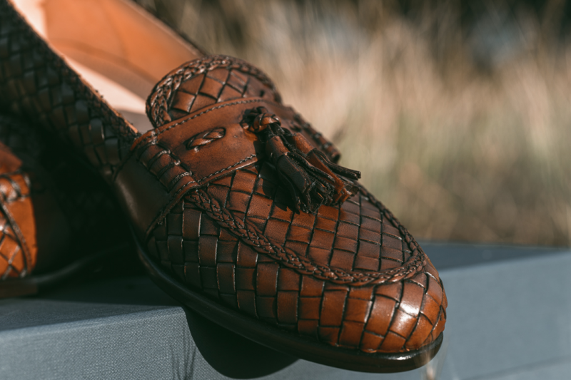 Zelli Riviera Woven Calfskin Tassel Loafers Brown