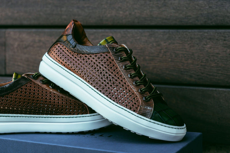 Zelli Vento Woven Sneakers Cognac / Green (65-205-CGN)