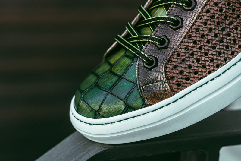 Zelli Vento Woven Sneakers Cognac / Green (65-205-CGN)