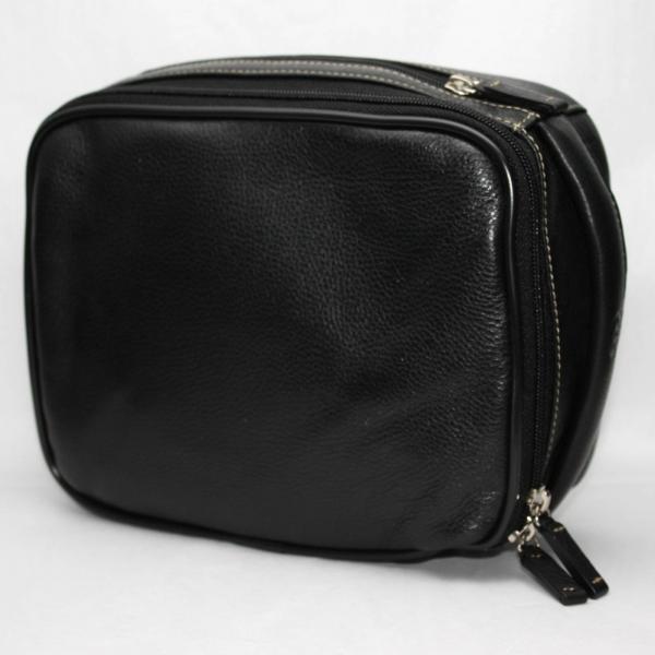 Torino Leather Zip Travel Kit in Tumbled Leather - Black