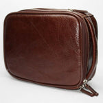 Torino Leather Zip Travel Kit in Tumbled Leather - Burnished Brown
