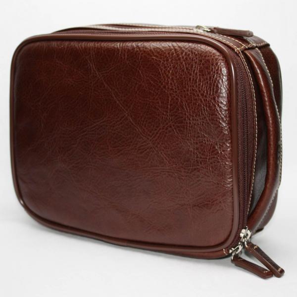 Torino Leather Zip Travel Kit in Tumbled Leather - Burnished Brown