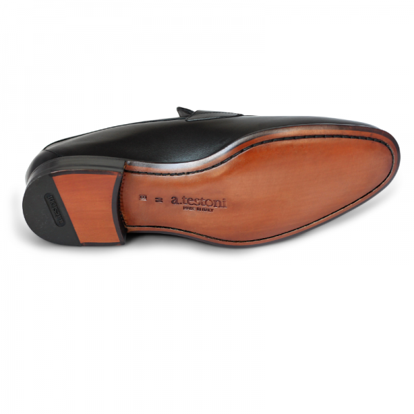 靴 a.testoni A. Testoni Apron Toe Penny Loafers Black | MensDesignerShoe.com