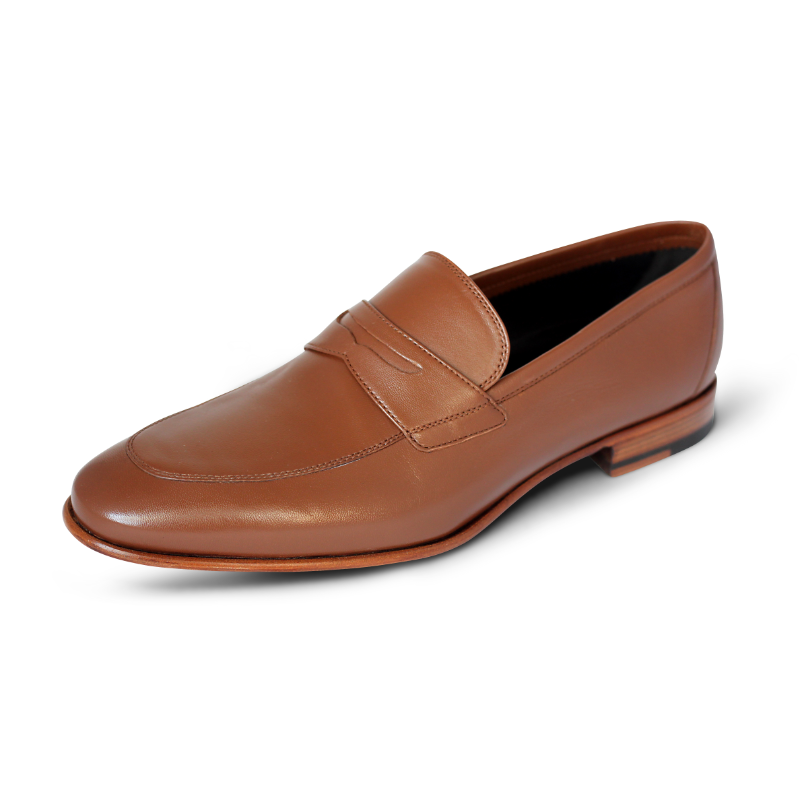 A. Testoni Apron Toe Penny Loafers Caramel