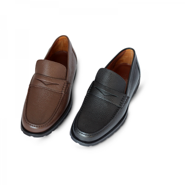 A. Testoni Pebble Grain Loafers Black