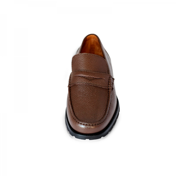 A. Testoni Pebble Grain Loafers Brown