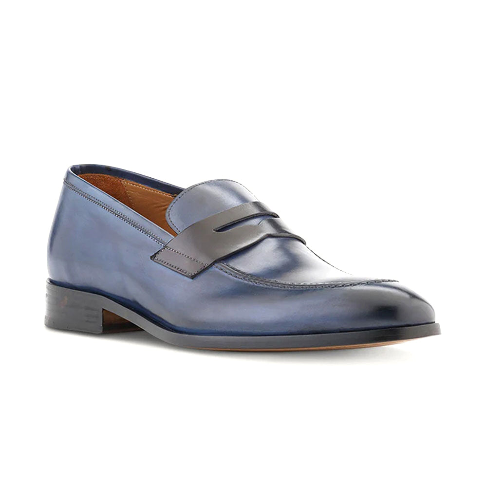 Ace Marks Greg Penny Loafer Avio Antique & Black Leather