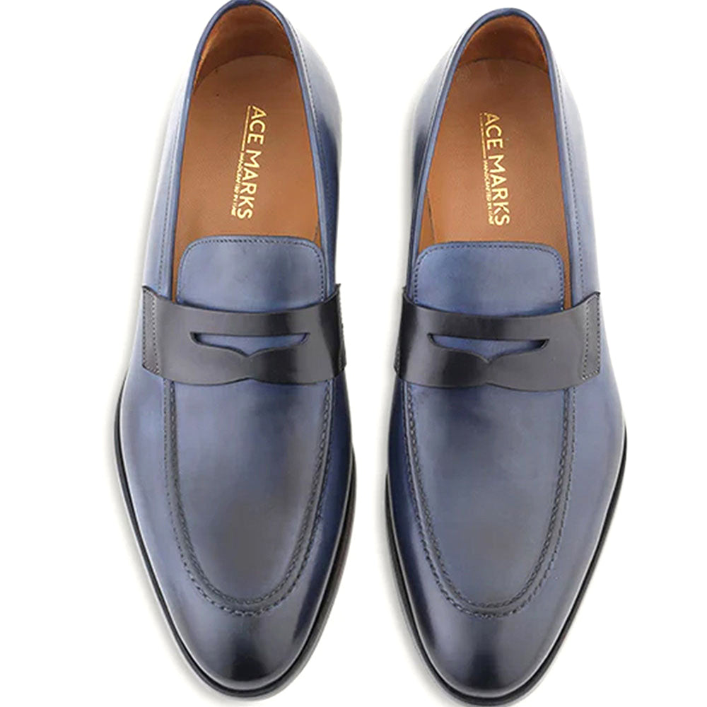 Ace Marks Greg Penny Loafer Avio Antique & Black Leather