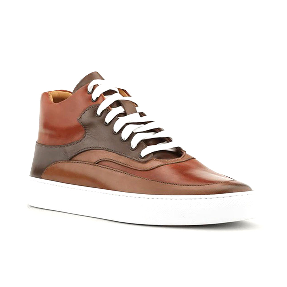 Ace Marks Maximo High Top Dress Sneakers In Cuoio & Cognac
