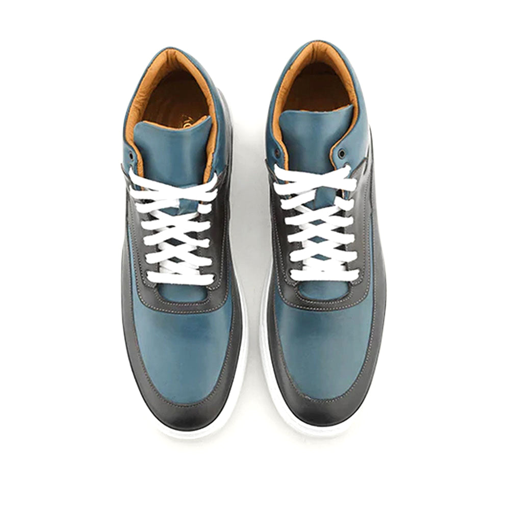 Ace Marks Maximo High Top Dress Sneakers In Dk Blue & Cobalt