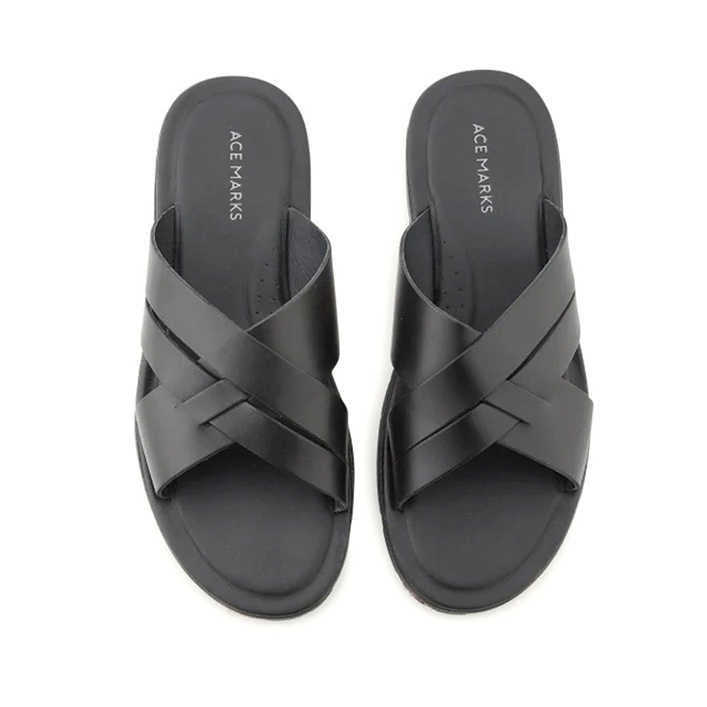 Ace Marks Sandalo Leather Slide Sandals In Black
