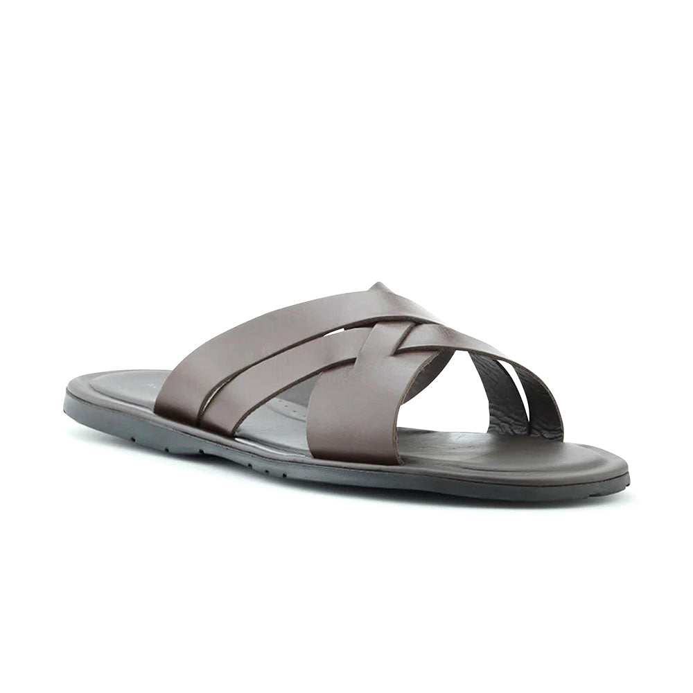 Ace Marks Sandalo Leather Slide Sandals In Brown
