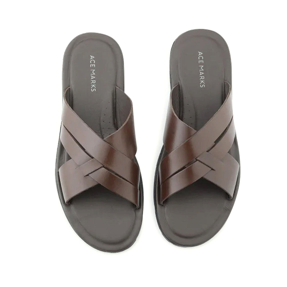 Ace Marks Sandalo Leather Slide Sandals In Brown