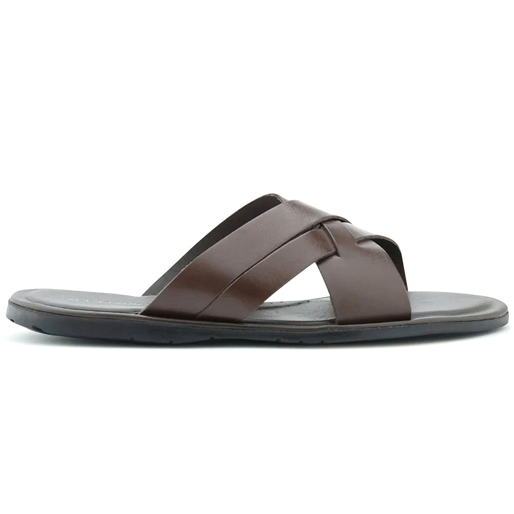 Ace Marks Sandalo Leather Slide Sandals In Brown