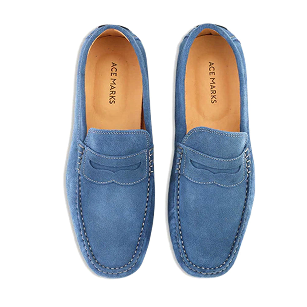 Ace Marks Santi Moccasin In Denim Suede