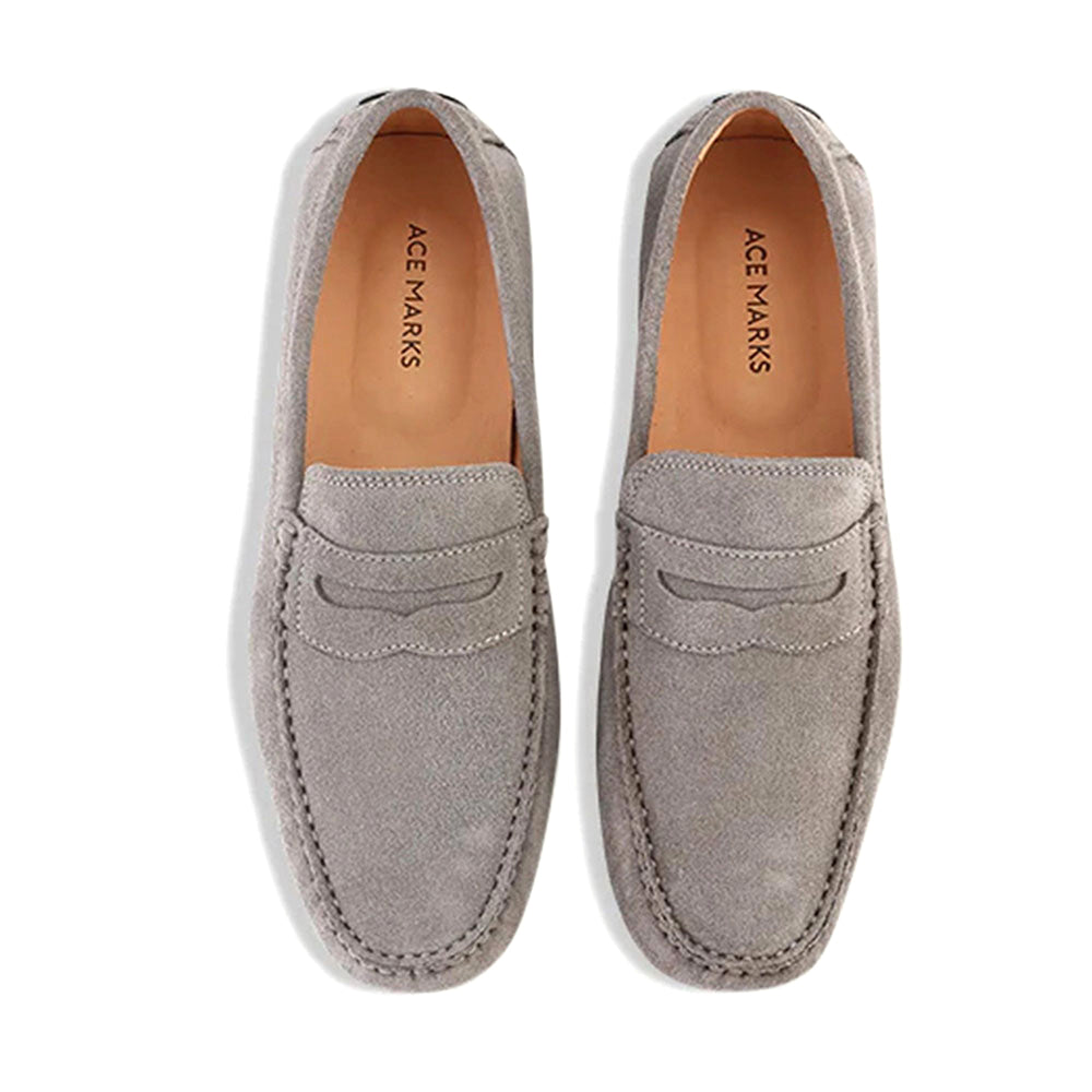Ace Marks Santi Moccasin In Grey Suede