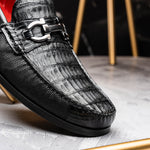 Marco Di Milano Adro Caiman Crocodile / Lizard Bit Loafers Black
