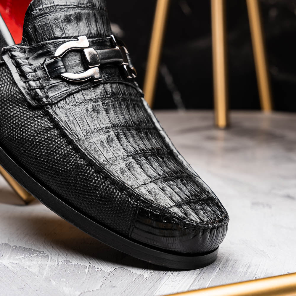 Marco Di Milano Adro Caiman Crocodile / Lizard Bit Loafers Black
