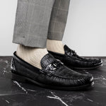 Marco Di Milano Adro Caiman Crocodile / Lizard Bit Loafers Black