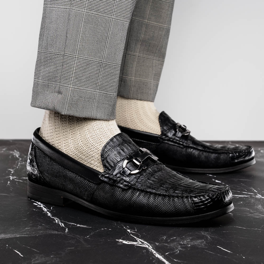Marco Di Milano Adro Caiman Crocodile / Lizard Bit Loafers Black