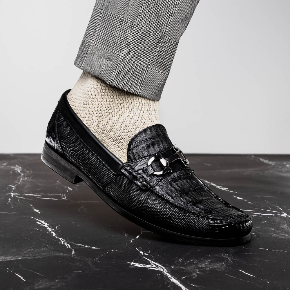 Marco Di Milano Adro Caiman Crocodile / Lizard Bit Loafers Black