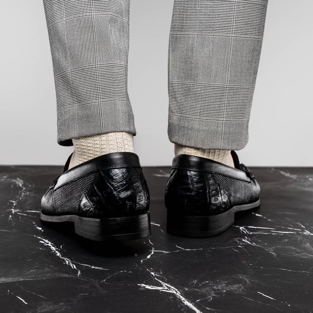 Marco Di Milano Adro Caiman Crocodile / Lizard Bit Loafers Black
