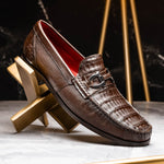 Marco Di Milano Adro Caiman Crocodile / Lizard Bit Loafers Brown