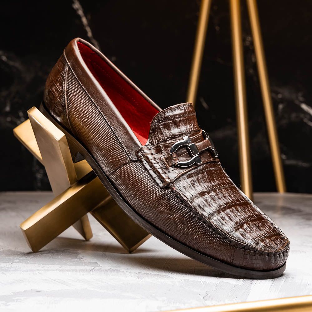 Marco Di Milano Adro Caiman Crocodile / Lizard Bit Loafers Brown