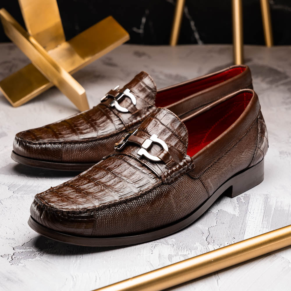 Marco Di Milano Adro Caiman Crocodile / Lizard Bit Loafers Brown