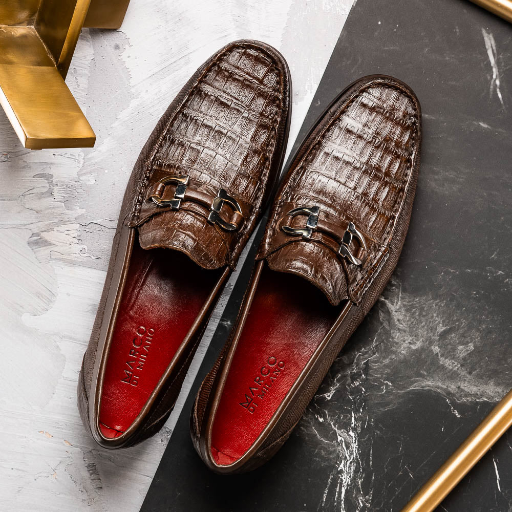 Marco Di Milano Adro Caiman Crocodile / Lizard Bit Loafers Brown