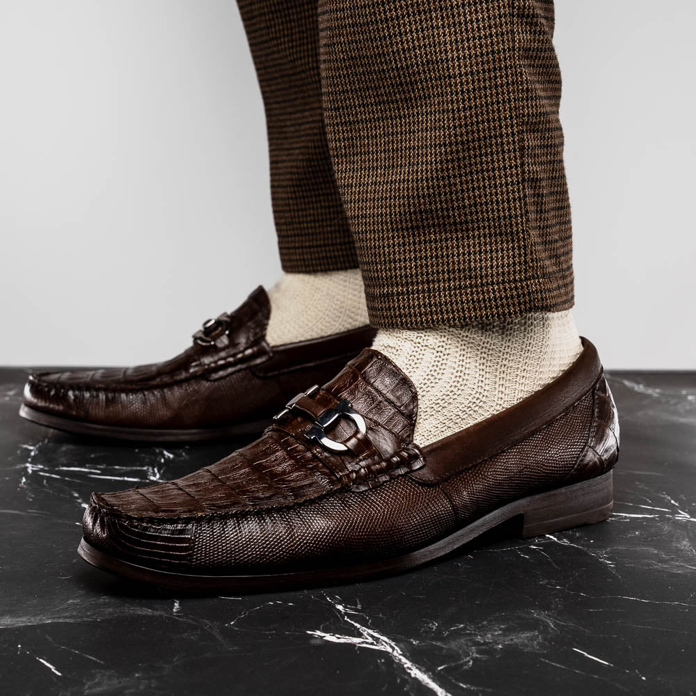 Marco Di Milano Adro Caiman Crocodile / Lizard Bit Loafers Brown