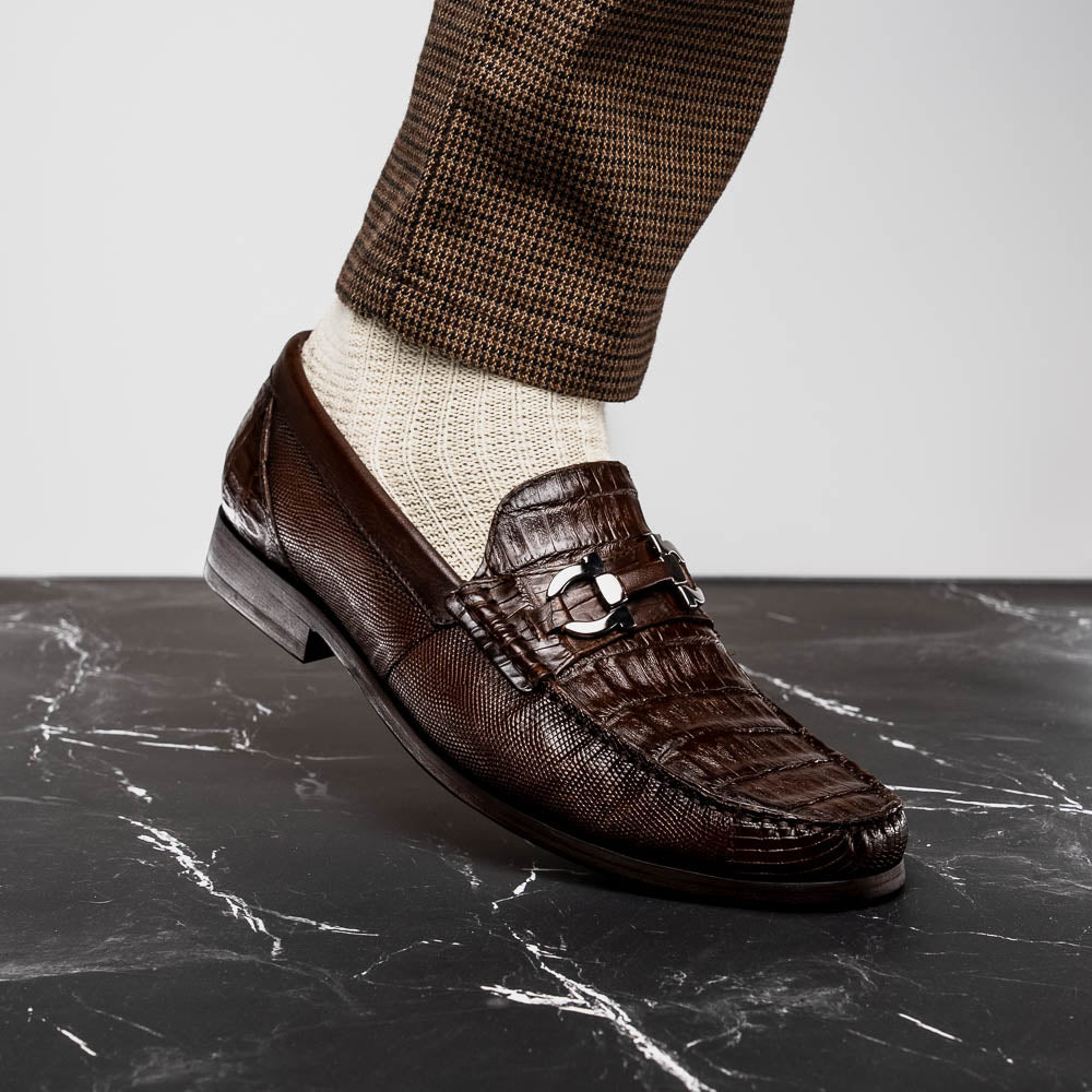 Marco Di Milano Adro Caiman Crocodile / Lizard Bit Loafers Brown