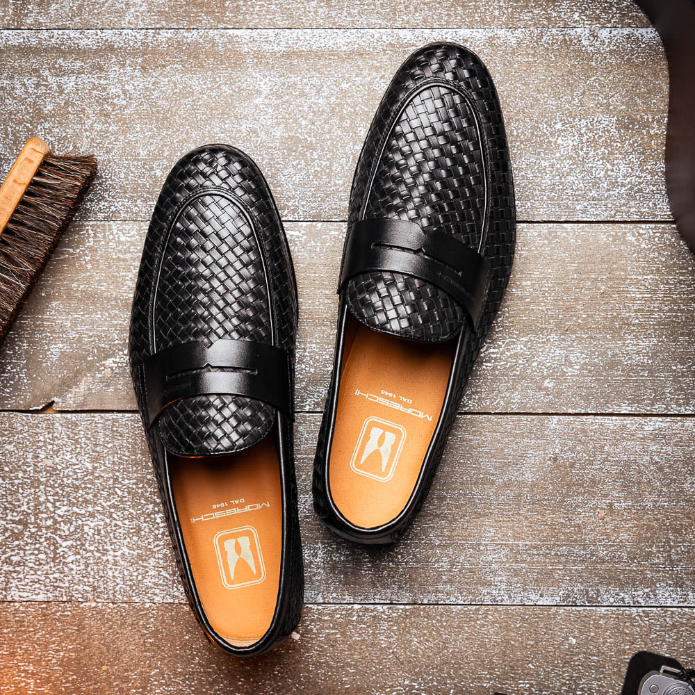 Moreschi Agadir Woven Slip-on Loafers Black