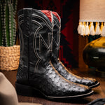 Marco Di Milano Alabama Ostrich Quill Square Toe Cowboy Boot Black