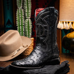 Marco Di Milano Alabama Ostrich Quill Square Toe Cowboy Boot Black