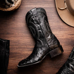 Marco Di Milano Alabama Ostrich Quill Square Toe Cowboy Boot Black