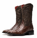 Marco Di Milano Alabama Ostrich Quill Square Toe Cowboy Boot Brown