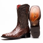 Marco Di Milano Alabama Ostrich Quill Square Toe Cowboy Boot Brown