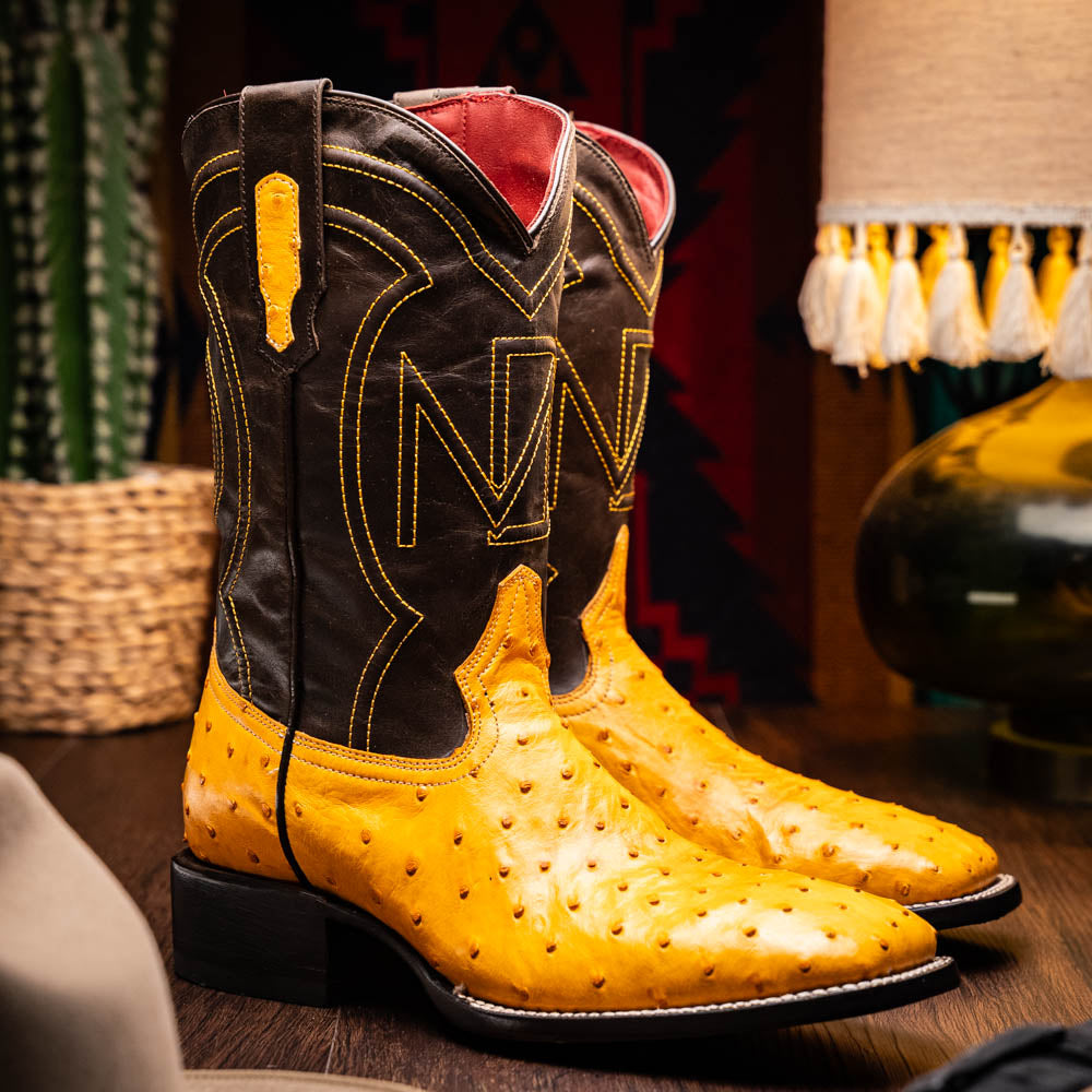 Marco Di Milano Alabama Ostrich Quill Square Toe Cowboy Boot Buttercup