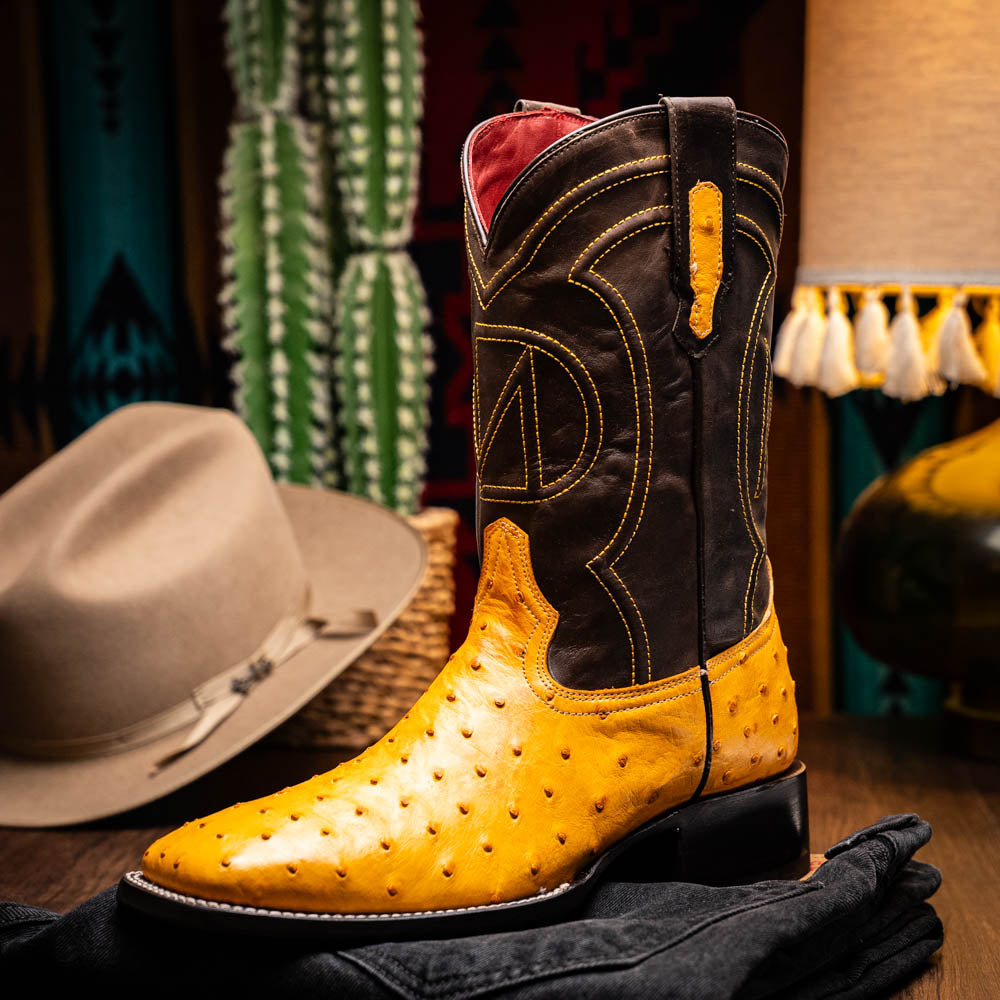 Marco Di Milano Alabama Ostrich Quill Square Toe Cowboy Boot Buttercup