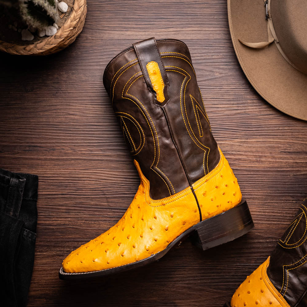 Marco Di Milano Alabama Ostrich Quill Square Toe Cowboy Boot Buttercup