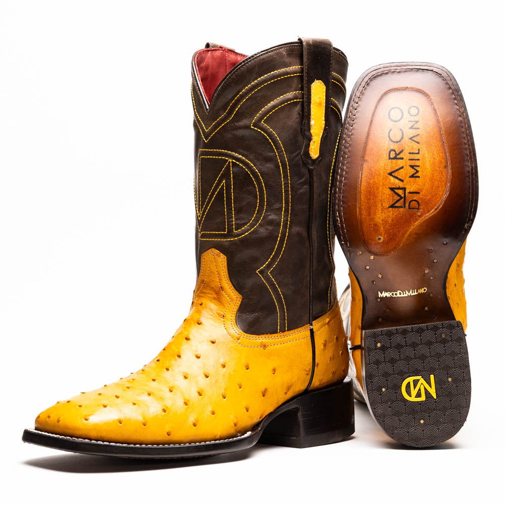 Marco Di Milano Alabama Ostrich Quill Square Toe Cowboy Boot Buttercup