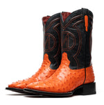Marco Di Milano Alabama Ostrich Quill Square Toe Cowboy Boot Orange