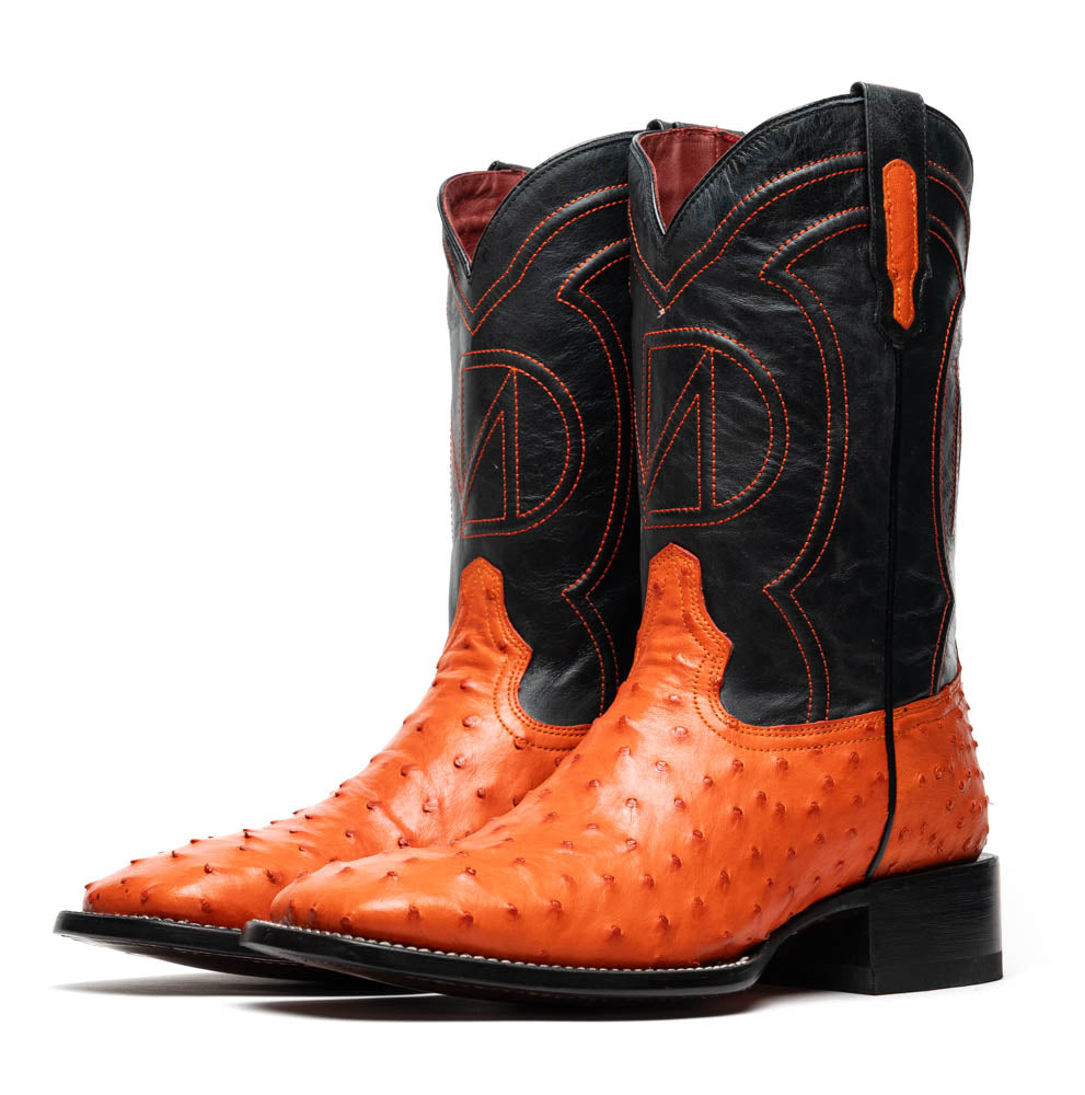 Marco Di Milano Alabama Ostrich Quill Square Toe Cowboy Boot Orange